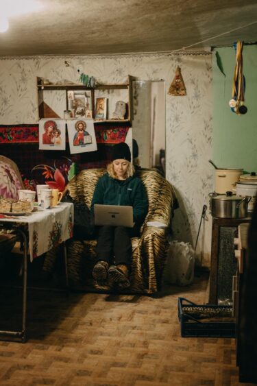 Washington Post reporter Lizzie Johnson filing a Christmas 2023 story on deadline from Ukraine