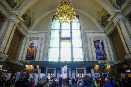 The central train station in Kyiv, Ukraine, in 2023.