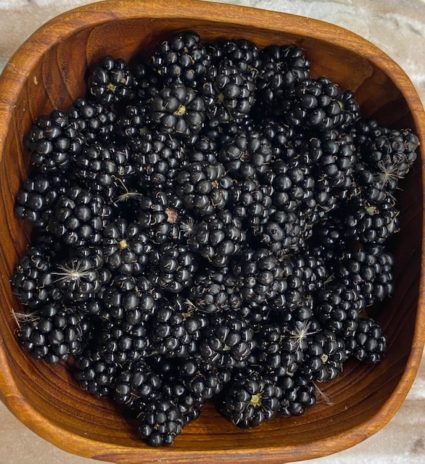 A bowl of blackberries