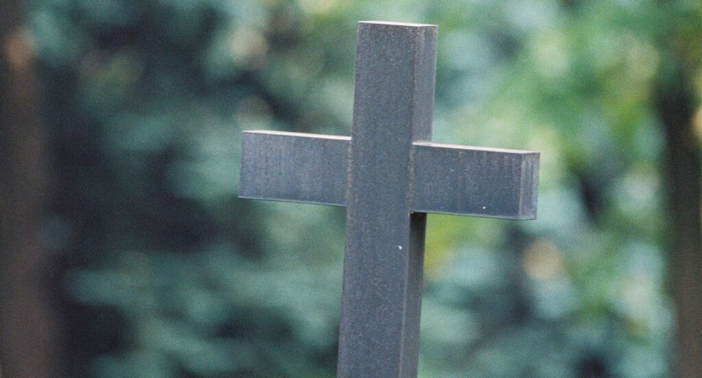 A cross in the cemetery where the baby was found.