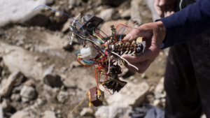 A frayed nest of wires found at the crash site.