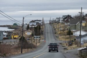 Sunday traffic on Union Street in Canso. The town is home to an annual folk festival in Stan Rogers’ name. 