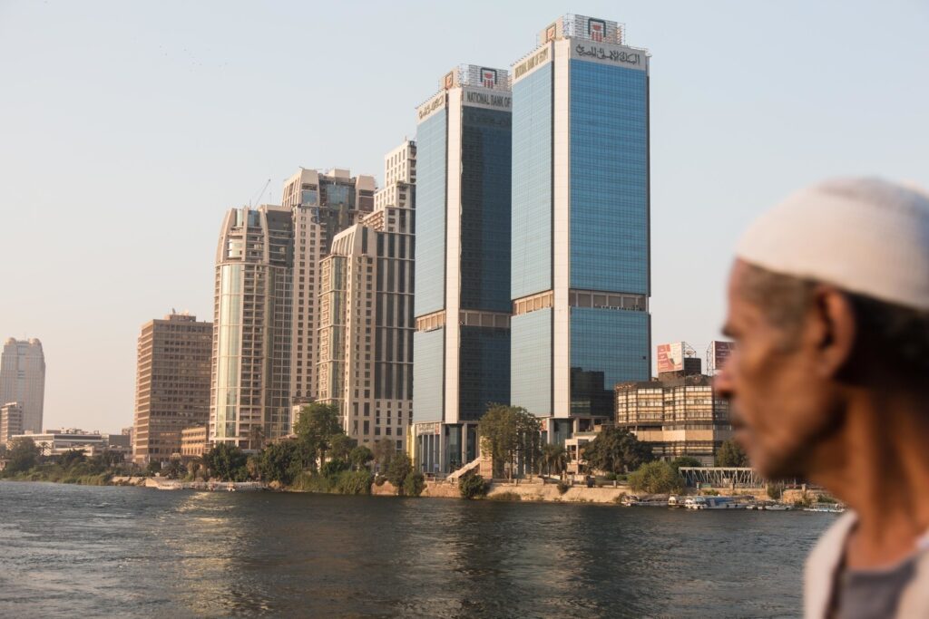 A man looks on the Nile River in Egypt.