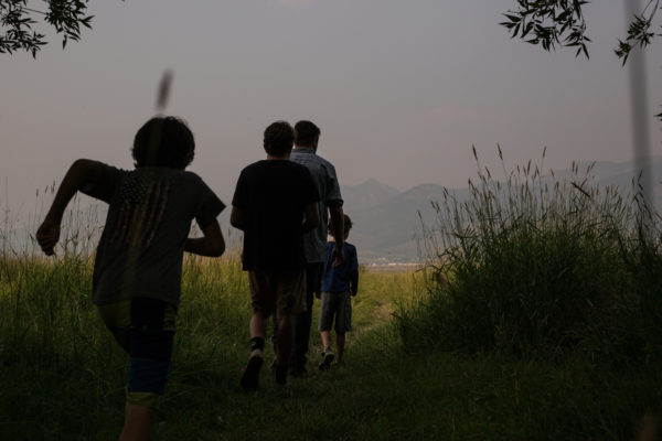 Jeremiah Johnson and his sons, Killian, 8, Hadden, 16, and Soren, 6, had for the river on an August afternoon.