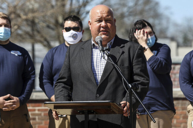 Bubba Copeland, a pastor and mayor in Alabama, speaking at a tornado remembrance ceremony in 2019. He died by suicide in November 2023.