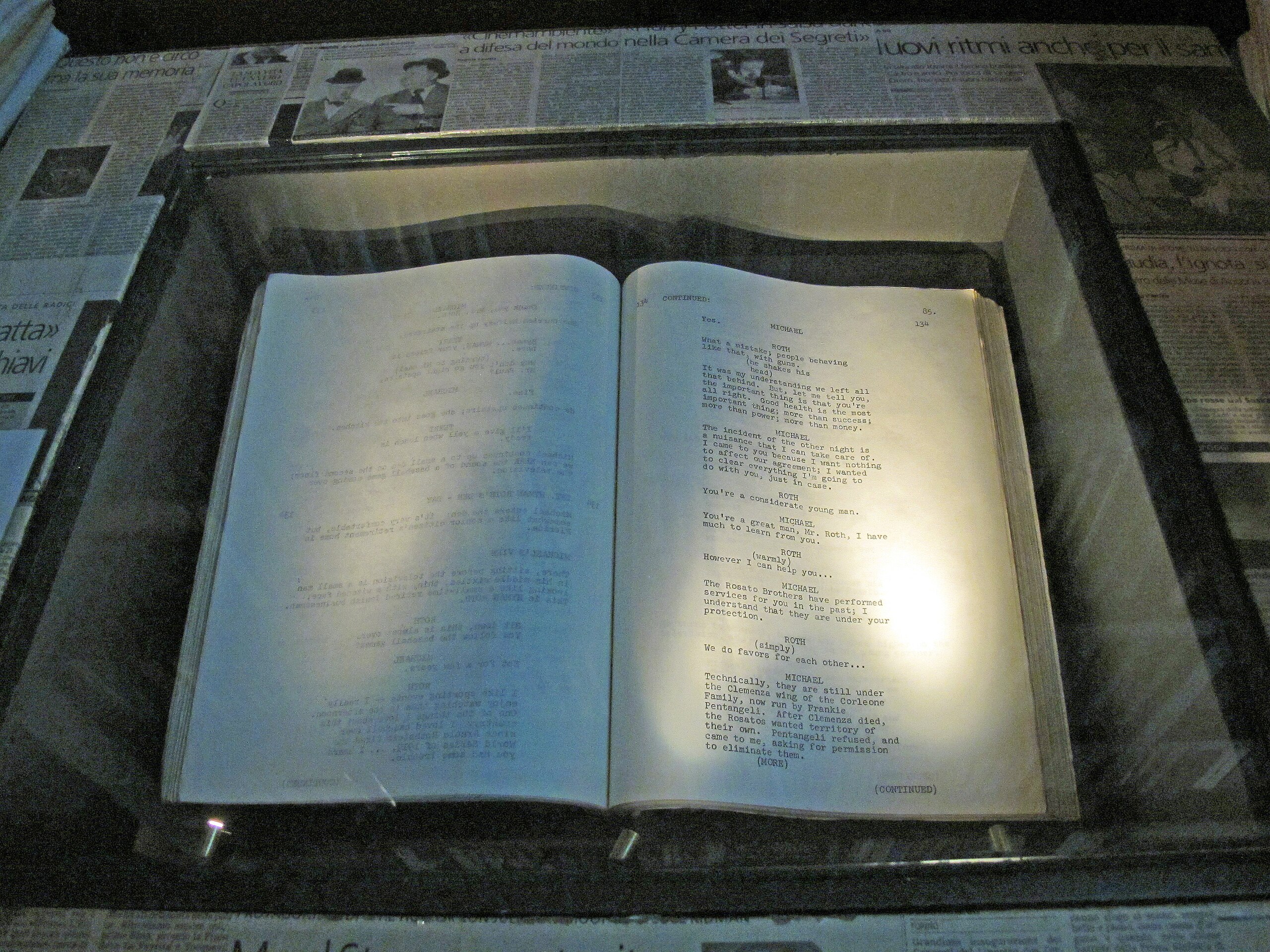 The original screenplay of “The Godfather Part II” in the National Museum of the Cinema in Turin, Italy.