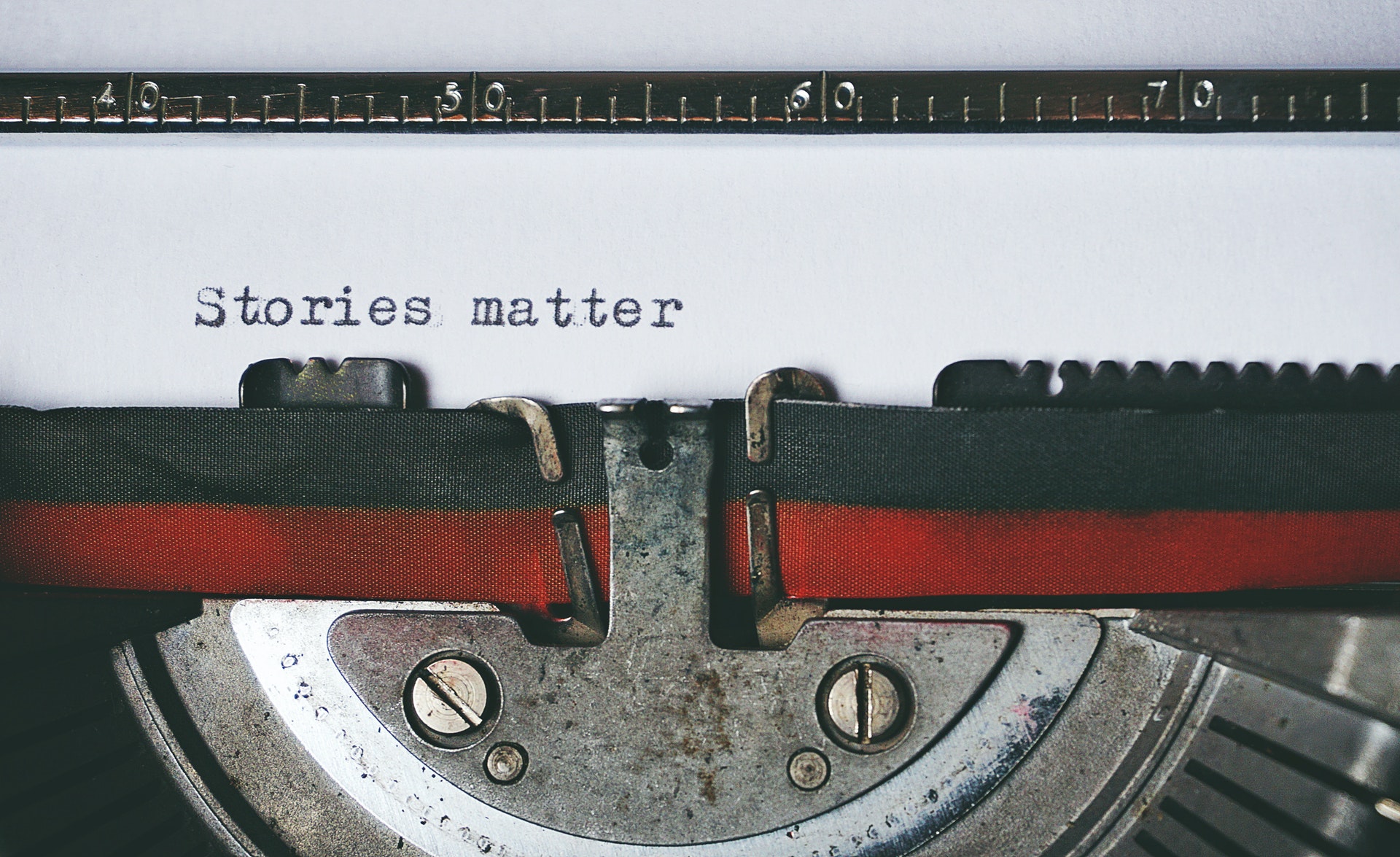 Stories matter written out on a typewriter.