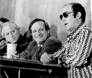Hunter S. Thompson, right, speaks on the influence of the news media on the 1972 national elections.