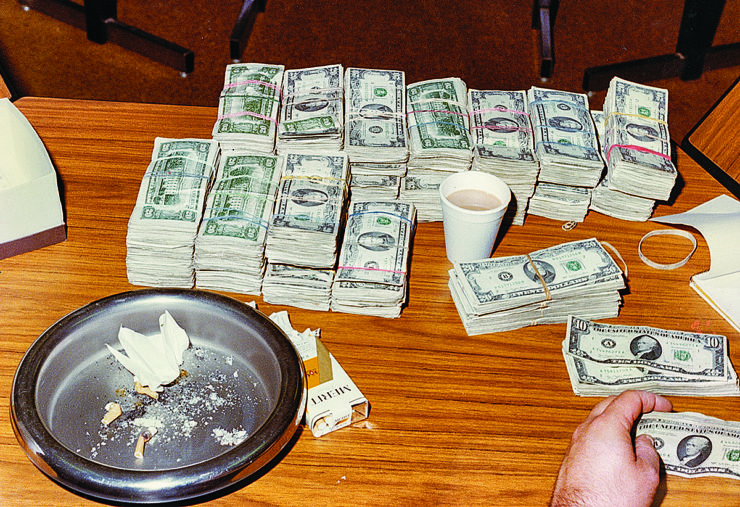 Maine’s Federal-State Anti-Drug Smuggling Task Force often seized large amounts of cash and drugs as a result of undercover work during the 1970s and 1980s, as in this shot from the personal archives of Sergeant Harry Bailey. Photo courtesy of Sandra Bailey.