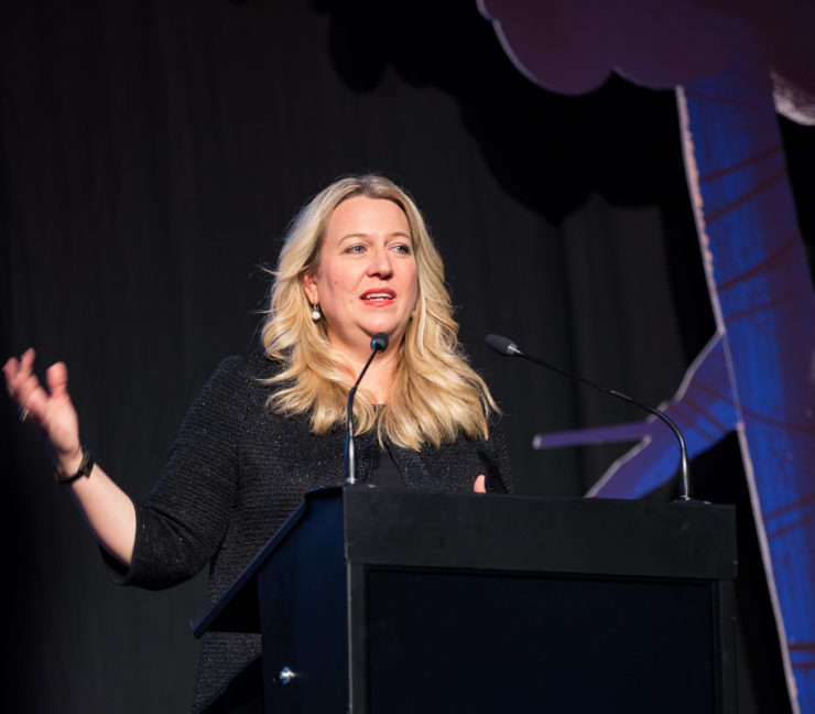 Cheryl Strayed speaks at the Power of Storytelling conference in Bucharest, Romania, this month.