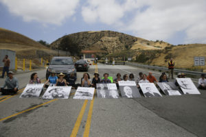 People protest against Southern California Gas Co. in the Porter Ranch community. 