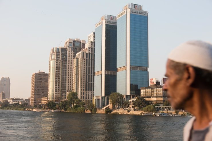 A man looks on the Nile River in Egypt.