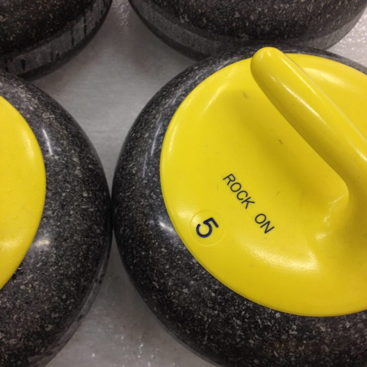 A curling stone, seen at the Belfast Curling Club in Maine.