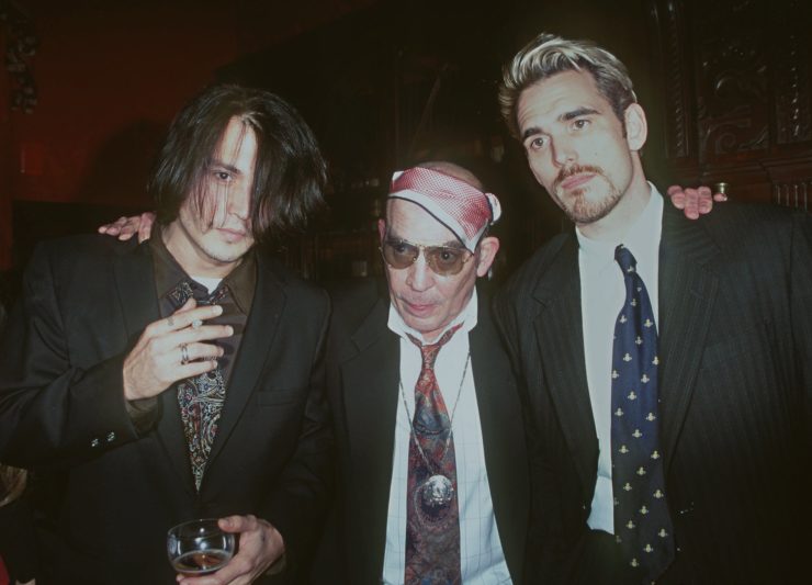 From left, Johnny Depp, Hunter S. Thompson and Matt Dillon during the 25th anniversary celebration of "Fear and Loathing in Las Vegas" in 1996.