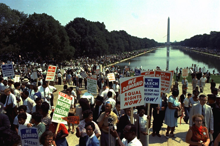 Crowds throng the 1963 march on Washington in which Martin Luther King Jr. gave his eloquent "I have a dream..." speech.