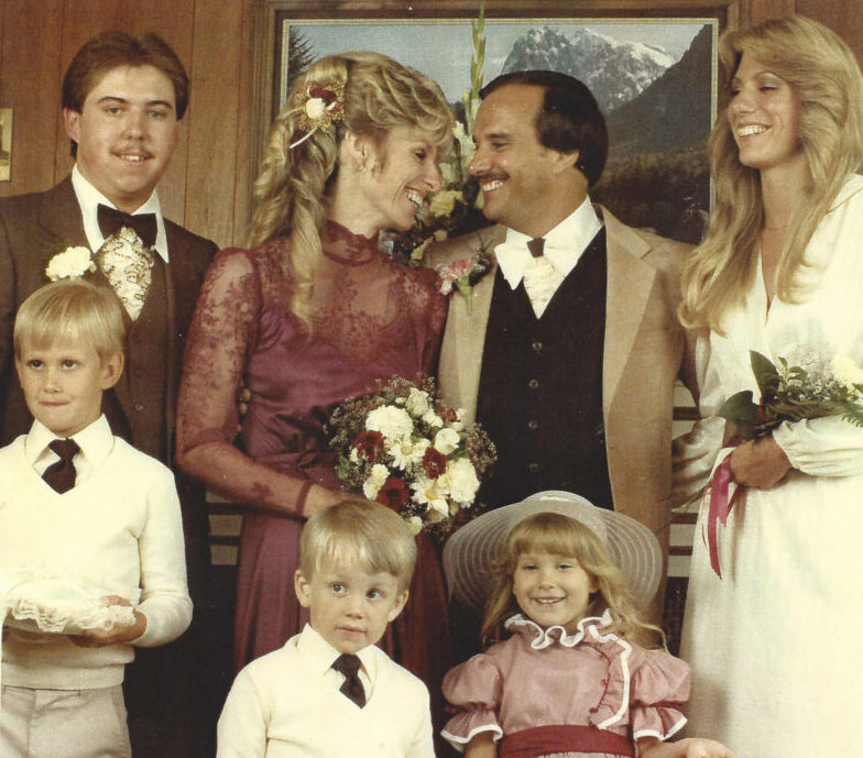 Ray and Shirley Spencer on their wedding day in July 1983. The children, left to right, are Matt Spencer, Matt Hansen and Katie Spencer. 