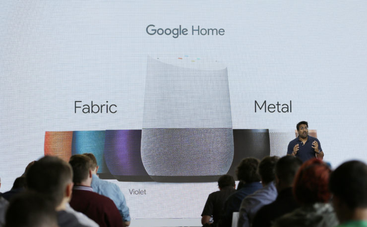 Rishi Chandra, Google group product manager, talks about Google Home during a product event in San Francisco in October 2016. Voice-activated AI devices, such as Google Home and Amazon Echo, are poised to play a big role in the personalization of news
