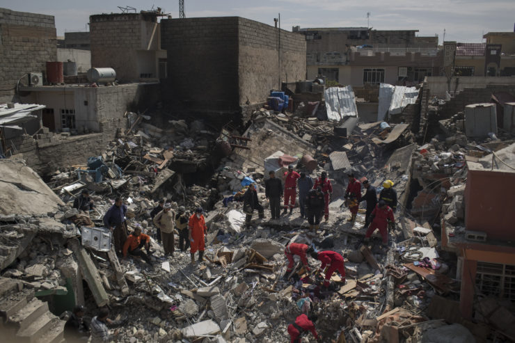 The aftermath of a U.S. airstrike in Mosul in March 2017.

