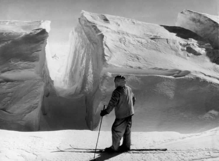 Russell G. Frazier pauses during a Byrd expedition of the Antarctic in 1941.