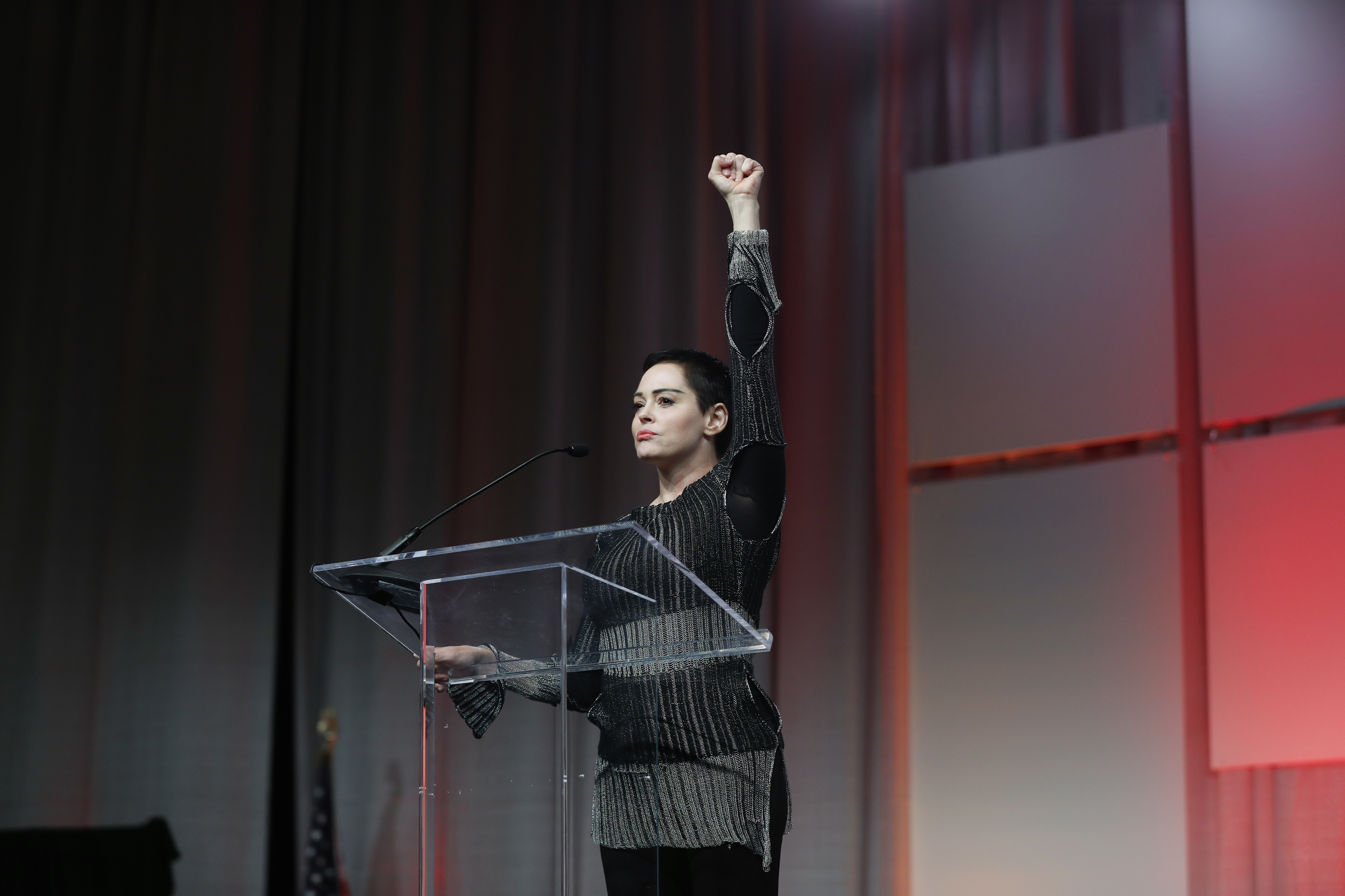 Actress Rose McGowan speaks at the inaugural Women's Convention in Detroit in October 2017, shortly after going public with her allegation that producer Harvey Weinstein raped her. The GDPR could prevent stories relying on tremendous amounts of personal data—such as the Pulitzer-winning #MeToo series, based on the allegations of McGowan and others—from being seen