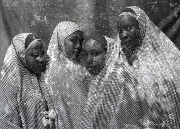 Rukkaya, Hadiza, Falmata, and Rashida are teenage students of Shehu Garbai Secondary School, a government school in Maiduguri, Borno State, Nigeria. Public schools were allowed to re-open in 2016 after a two-year closure enforced by the state after over 200 schoolgirls were abducted by Boko Haram