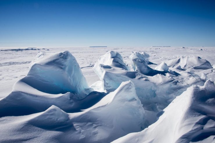 Wind-sculpted sastrugi on the surface of Antarctica
