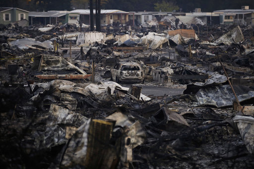 A Santa Rosa, California, mobile home park devastated by wildfires that tore through Wine Country in October 2017