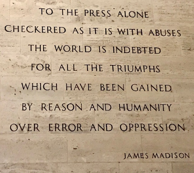 Plaque in the lobby of the iconic Tribune Tower in Chicago.