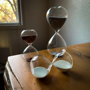 An hourglass keeps Kim Cross committed to writing in set time intervals