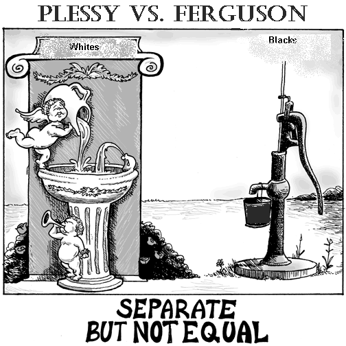 The 1896 Supreme Court ruling in Plessy v Ferguson deemed that it was constitutional for public institutions to segregate by race as long as programs or facilities were of equal quality. It ratified the "separate but equal" doctrine that was later overturned by the 1954 ruling of Brown v Board of Education. Debates over segregation and equality shaped much of the Civil Rights movement and continue to haunt political and policy decisions today.