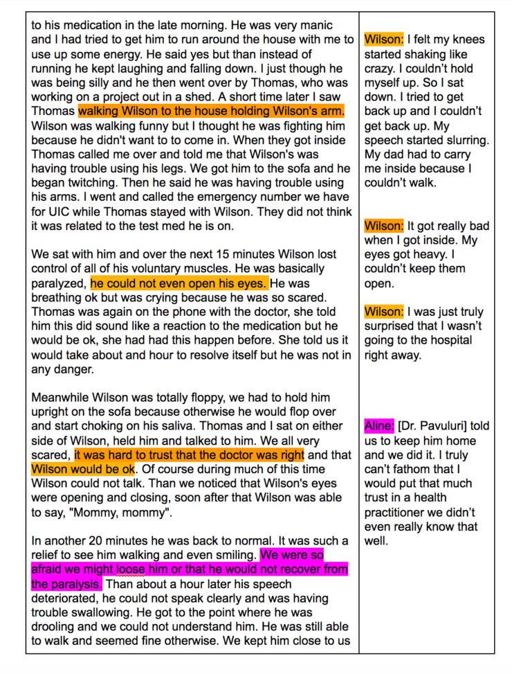 Example of how ProPublica annotated an 8-year-old family journal to help fill in gaps and add current context 