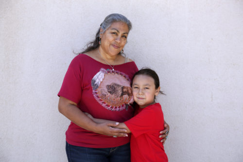 Tina Calderon, with her grandson, Honor Calderon, age 8, took a class led by UCLA linguist Pam Munro, as they try to revive the lost language of Los Angeles' Gabrielinos-Tongva peoples. (Katie Falkenberg / Los Angeles Times)