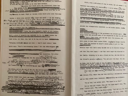 The back endpapers of Caro's "Working," which shows his continued rewrites on an edited draft.