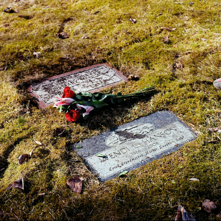 Markers in Juneau, Alaska, of the graves of Rosemary Weller (nee Rosemary Ruth Axson) and her daughter, Wendi Hanson. Both died after years of opioid addiction.