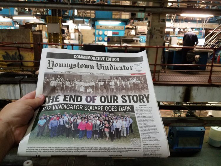 The last print edition of the Youngstown, Ohio, Vindicator.