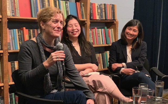 A panel of journalists takes questions at a book party for “The Craft of Science Writing.”