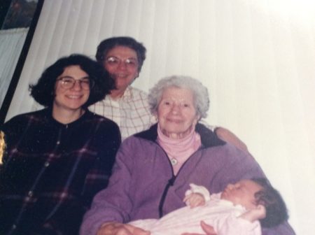 Madeline Bodin with her mother (center), grandmother and infant daughter