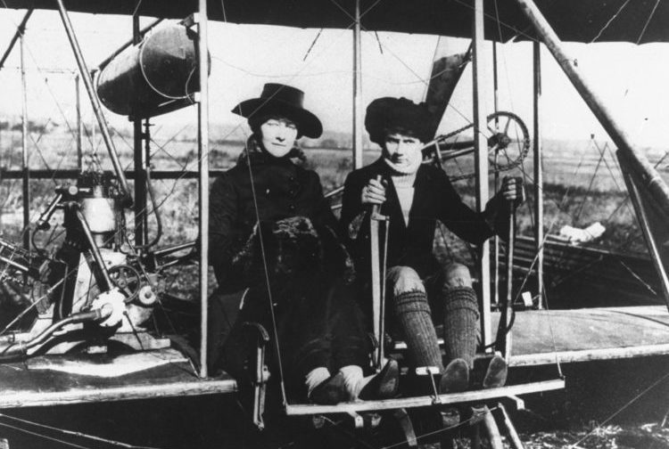 Women suffragettes in an airplane in 1916