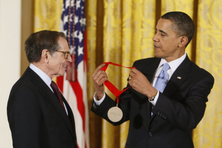 President Barack Obama presents the 2009 National Humanities Medal to journalist and biographer Robert A. Caro.
