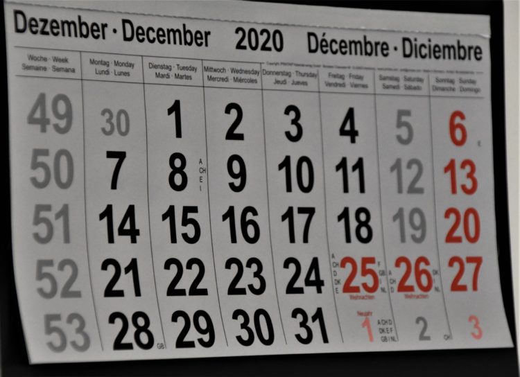 December 2020 calendar page