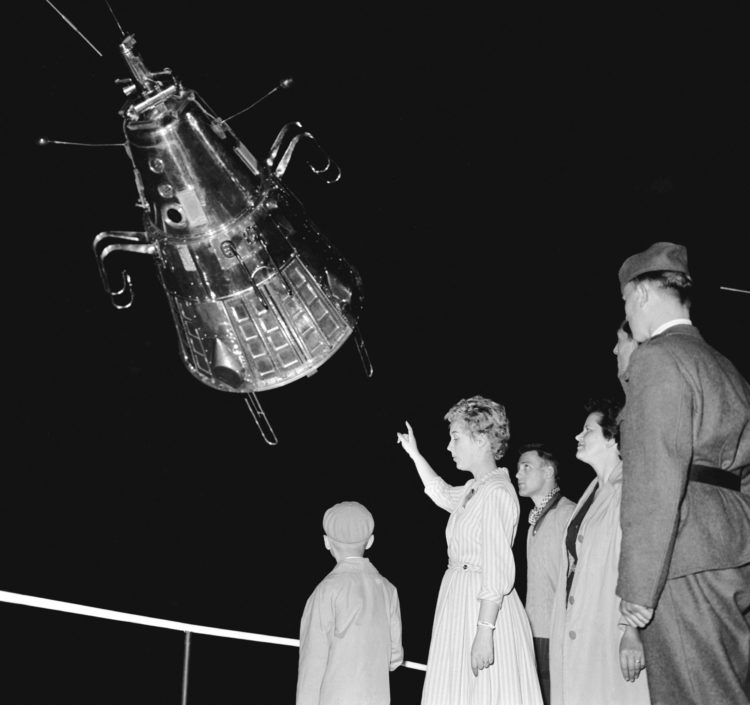 A 1960 exhibit in Czechoslovakia featuring the Sputnik space capsule.