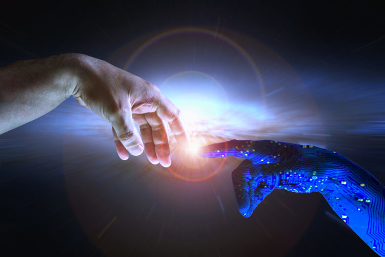 Image of human hand and robot hand