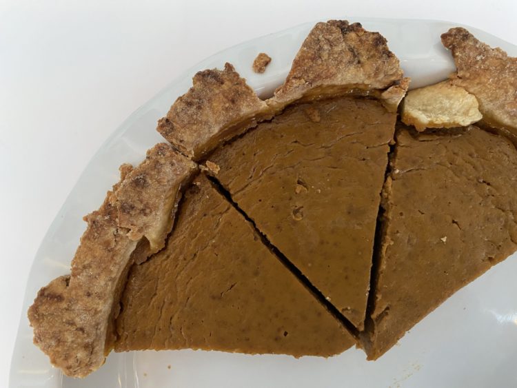 Dustin Renwick took on the McArdle family recipe for pumpkin pie, but substituted brown sugar for granulated. He made the crust from scratch, using a favorite cookbook.