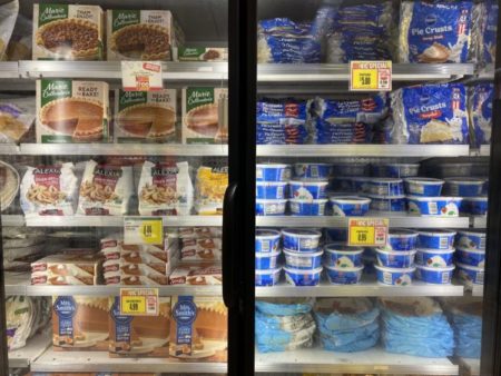 A freezer of pies at a Washington D.C. grocery store