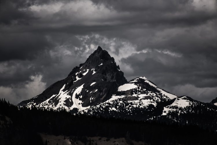 Black-and-white photo of mountain peak