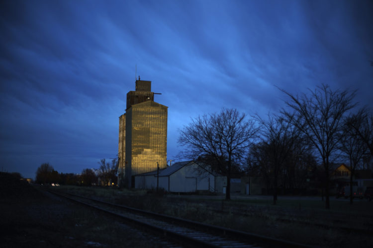 A grain elevator in Benson, on the prairie in western Minnesota