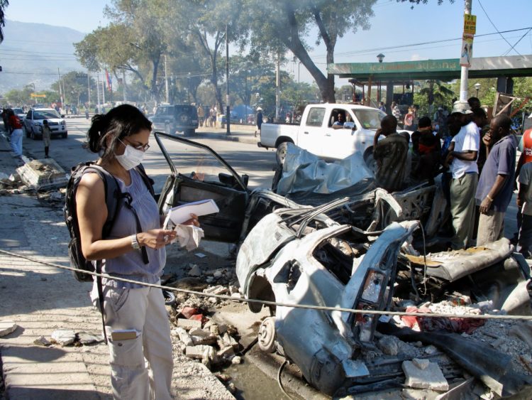 Former CNN reporter Moni Basu in Haiti following the 2010 earthquake