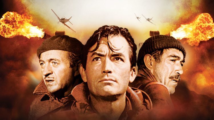 David Niven, Gergory Peck and Anthony Quinn in a promotional poster from the 1961 movie, "The Guns of Navarone"