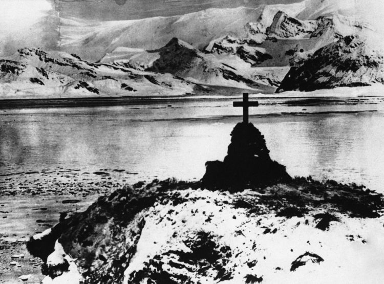 The grave of Antarctic explorer Sir Ernest Shackleton on South Georgia Island