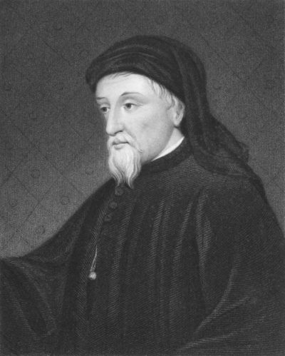 An engraving of English poet and author Geoffrey Chaucer
